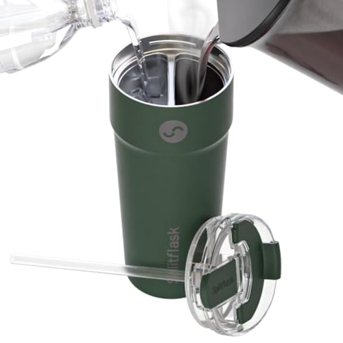 Splitflask DualChamber 30oz Travel Mug  Vacuum Insulated StainlessSteel Hot & Cold Tumbler, LeakProof Lid, CupHolder Friendly, BPAFree.