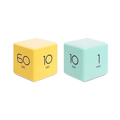Mooas Cube Timer Yellow (10,20,30 and 60 Minutes) & Mint (1,3,5 and 10 Minutes) Bundle, Timer for Studying, Cooking and Workout, Kids Timer