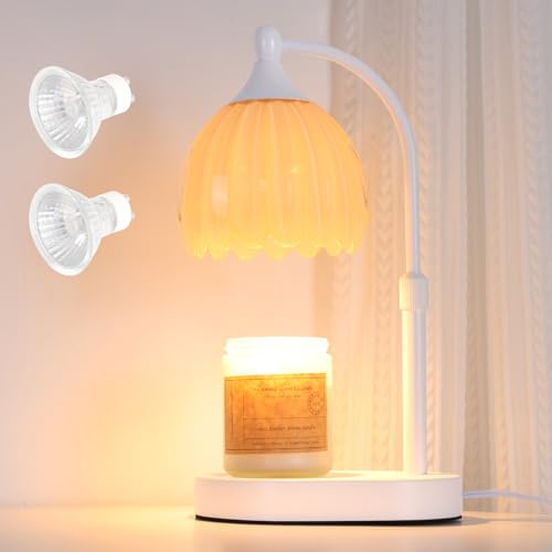 Image of Creamy Yellow Tulip Wax Melt Warmer with Timer, Dimmable & Height Adjustable, Ideal for Jar Candles, Perfect Home Decor for Bedroom, Living Room, Office, Great Gifts for Women (2 Bulbs Included)