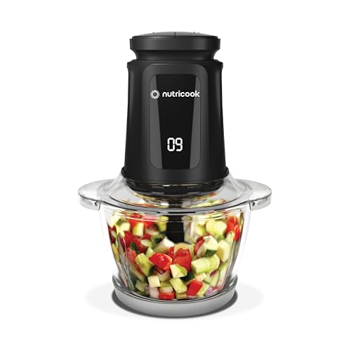 Nutricook 1.2+1.2 L XL Glass & SS Chopper and Mincer 500W - Pulse & 2 speeds 2-Removable 4 SS -Blade for Chopping Ice Crushing Meat Mincing Grinding Pureeing & more - BLk 2 Yr Warranty NC-CH1200