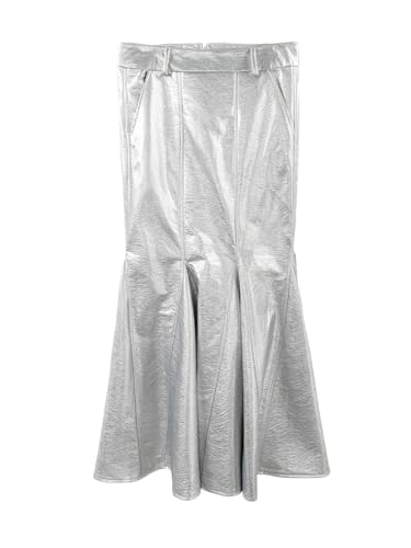 Women High Waist Faux Leather Midi Mermaid Skirt Office Evening Party Slim Fit Hem Long Skirt