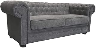 Chesterfield Style Corner Sofa Set 3+2 Seater Armchair Grey Fabric (3+2 Seater)