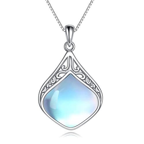 YAFEINI Chaîne en Pierre de Lune en Argent Sterling Style Vintage Pendentif en Forme de Goutte en Filigrane Bijoux Cadeaux pour Femmes et Filles