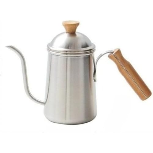 LAJOKING ドリップポット、コーヒーハンドブリューワー 650ml 木製ハンドル 蓋付き 直火式 細口 304ステンレススチール おしゃれ 電磁対応 直火/カセットコンロ/ガスコンロなど対応 ドリップコーヒー アウトドア キャンプ ドリップ (B)