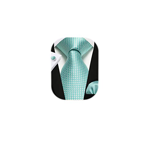 Image of Enlision Mens Ties Stripe Tie and Pocket Square Set Classic Formal Woven Neckties Handkerchief Cufflinks Wedding