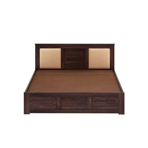 Image of Ganpati Arts Solid Sheesham Wood Swiss Queen Size Bed with Hydraulic Storage and Headboard | Wooden Double Bed Cot Palang Furniture for Bedroom, Living Room, Hotels, and Home (Walnut Finish)