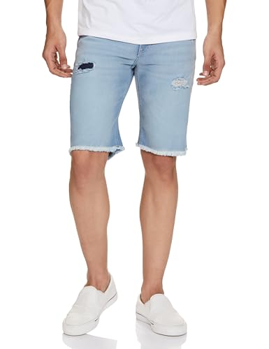Image of The Indian Garage Co Men Slim Fit Solid Mid-Rise Denim Shorts