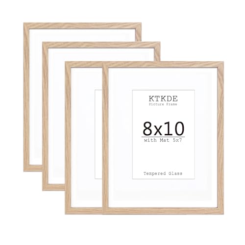 Image of KTKDE 8x10 Picture frame Set of 4,5x7 mat or 8x10 photos, Modern Style Wood Composite Frame, Tempered Glass, 8 by 10 Picture Frame Wooden Wall or Table top Display Family Friends Wedding Best Gift