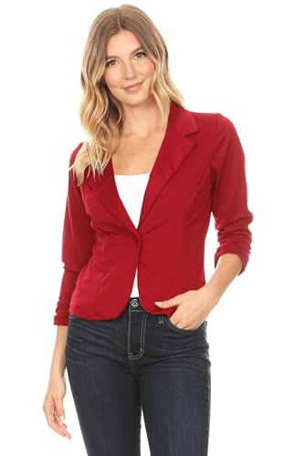 Women's Casual Office 3/4 Long Sleeve Open Front Blazer Jacket S-3XL