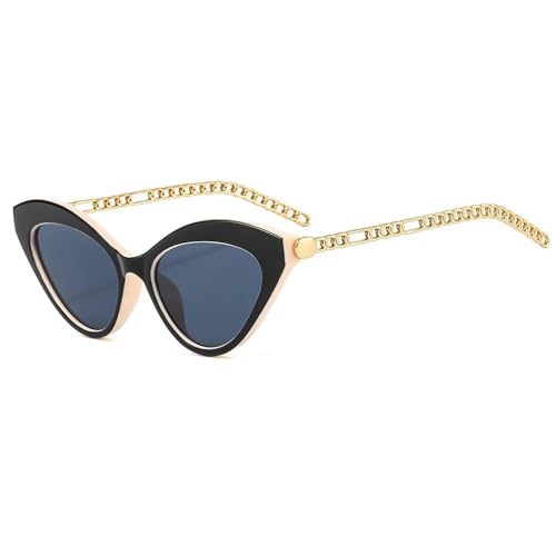 Lunettes œil de chat femme avec chaîne décorative amovible C2BlackBeige