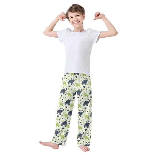 Elephant with Love Hearts Boys Long Pants Soft Trousers Elastic Waist Kids Lounge Bottoms with Pockets S-XL2