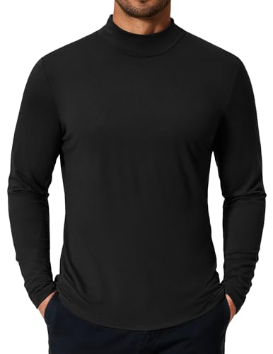 COOFANDY Mens Mock Turtleneck T-Shirts Long Sleeve Solid Color