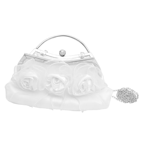 Pochette de soirée en satin avec rose en métal élégante pour bal