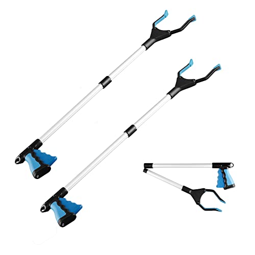 Grabber Reacher Tool, Reacher Grabber, Grabber Tool for Elderly, 32" Foldable Litter Picker, Garden Grabber, Arm Extension, Lightweight Mobility Aid, Extender Gripper Tool (Blue) (2 Pack)