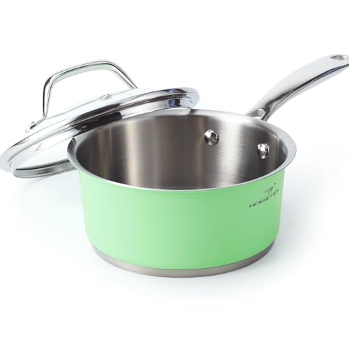 HOMICHEF 0.95 L Mint Green Nickel Free Stainless Steel Saucepan - Non Toxic 16 CM Saucepan Coating Free for Induction Cooktop
