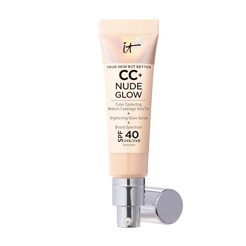 IT Cosmetics CC+ Nude Glow – Medium Coverage Foundation with SPF 40 & Brightening Glow Serum, Lightweight Skin Tint, 2% Niacinamide + Hyaluronic Acid, Up to 24H Hydration, Normal/Dry Skin – 1.08 fl oz