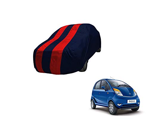 Image of Auto Hub Car Cover Compatible with Tata Nano with Mirror Pocket,Triple Stitched, Weather Proof, Nano Car Cover- Navy-Red