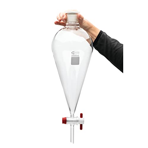 United Scientific™ SF149-2000 Glass 2000mL (2L) Laboratory Grade Heavy Wall Conical Seperatory Funnel, 24/40 Joints, PTFE Stockcock, 1 Each