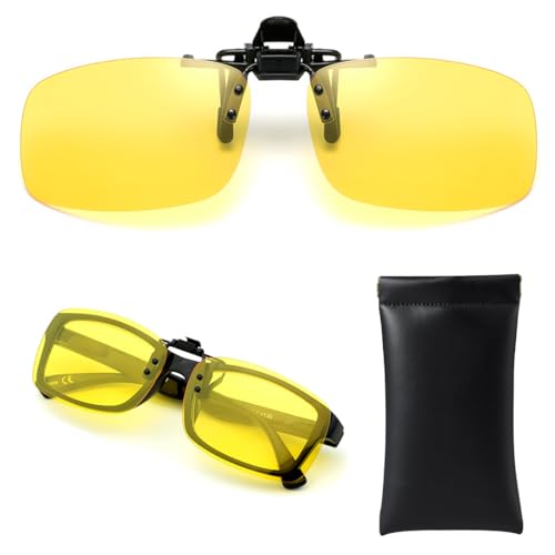 QOMJUFA Clip-On Polarisationsbrille, Nachtfahrbrille, gelb, blendfrei, ultraleicht, für Männer und Frauen