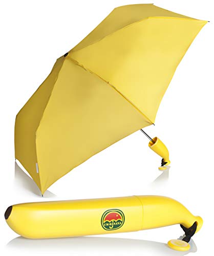 Regenschirm im Banane Design - Schwarz 87 cm Durchmesser - Gadget Taschenschirm als Geschenkidee - Grinscard