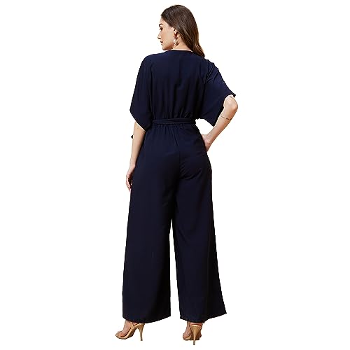 Image of Globus Women Navy Solid Boiler Jumpsuit-3638099005