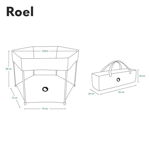LIONELO Roel Laufstall Baby bis zu 15 kg, Großformat 118 x 118 x 83 cm, sechseckige Form, LockGuard Faltschloss, verstärkte Basis, rutschfeste Fußkappen, Schutztasche (Grau)