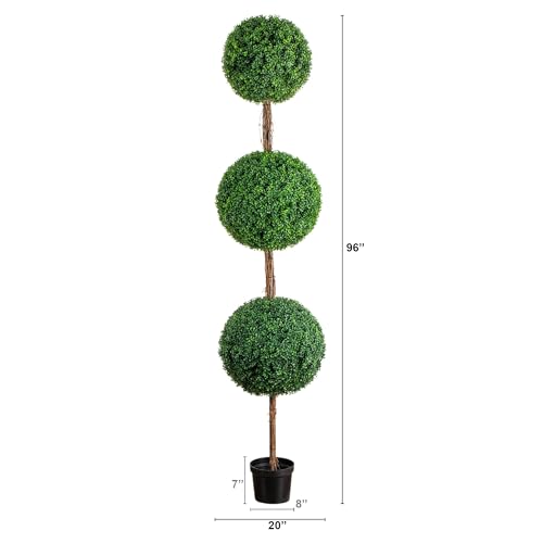 Image of Nearly Natural 8ft UV Resistant Artificial Triple Ball Boxwood Topiary Tree Indoor /Outdoor