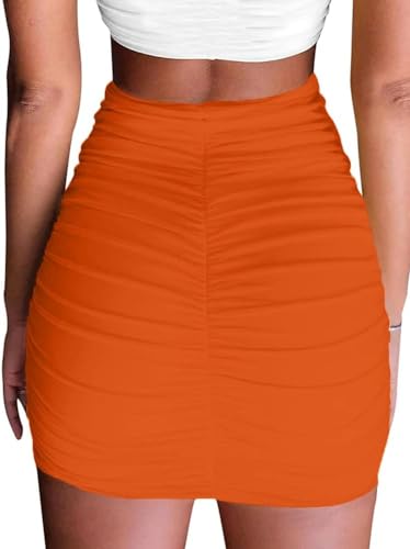 Image of eoeoo Women's High Waist Bodycon Mini Skirt Stretchy Ruched Short Skirt
