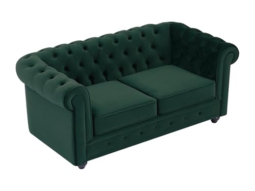 Vente-unique-Sofá de 2 plazas de Terciopelo Verde Chesterfield