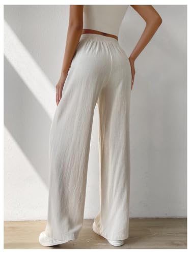 Verdusa Women's Linen Pants Elastic High Waisted Wide Leg Casual Loose Trousers with Pockets2