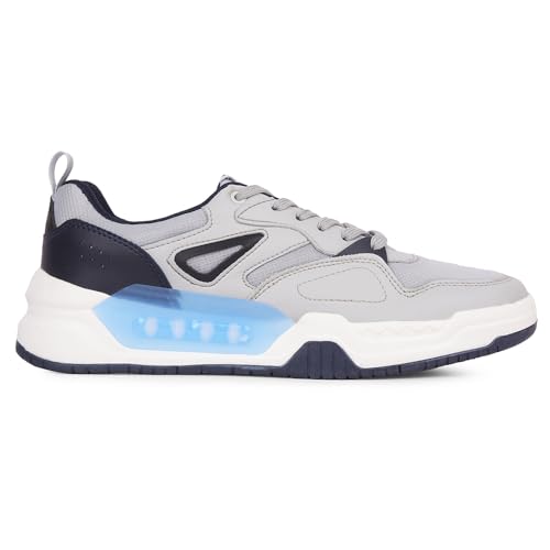 Image of Liberty LEAP7X LORDSTEP-E Casual Shoes for Men - White & Light Grey Lace-Up Sneakers | Memory Foam Cushioned Insole, Lightweight Sneakers for Office, College, Smart-Casual & Everyday Use