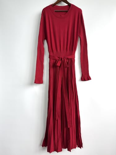 Image of RanRui Womens Winter Fall Pleated Knitted Fit and Flare Long Sleeve Sweater Dress