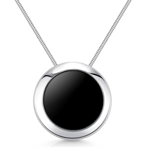 MATERIA Damen Kettenanhänger Onyx schwarz rund - 925 Silber Anhänger schwarzer Stein groß mit Kette 50 cm inkl. Etui KA-431-K22-50cm