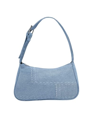 SweatyRocks Women's Zipper Mini Denim Shoulder Bag Solid Jean Underarm Purse with Adjustable Strap