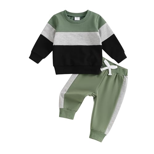 Image of Thorn Tree Toddler Baby Boy Outfits Long Sleeve Contrast Color Sweatshirt Solid Pants Autumn Winter Clothes Set