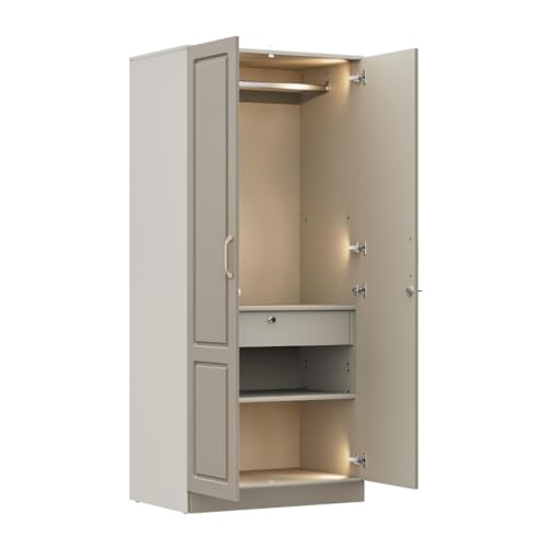 Image of Wakefit Wardrobe for Bedroom | 3 Yr Warranty | Cupboard for Bedroom, Almirah, Wooden Wardrobe, Comes with LED light, Multi-Shelves, Drawer & Hanger, Density:680-750 kg /m, Free Installation(Tyrian-CB)