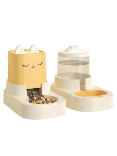 Giawkca ペット用 自動給餌器 自動給水器 セット 重力式 2L大容量 猫 犬 多頭飼い ねこ自動給餌器 水飲み器 自動給食 ペットボウル 取り外し可能 お手入れ簡単 留守番 外出 旅行 ペット用品 イエロー (イエロー)