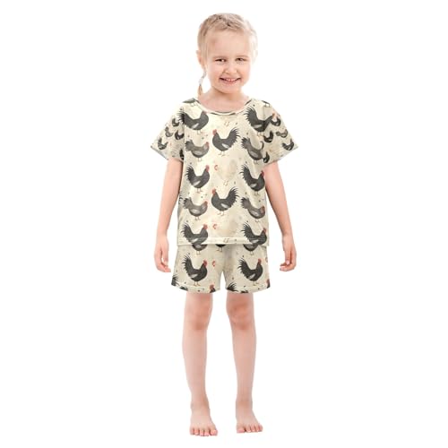 senya Black White Rooster Z Summer Pajamas Set Short Cotton Sleepwear 2 Piece3