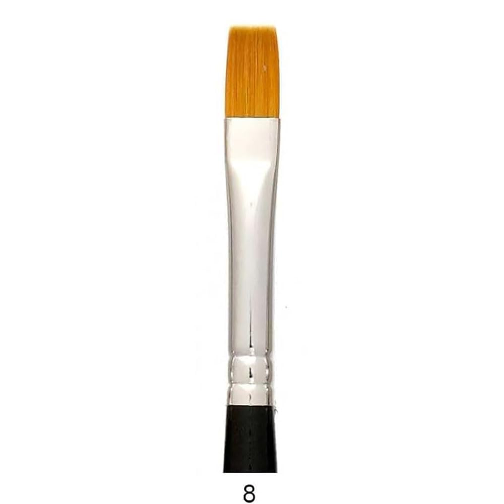 Trekell Golden Taklon Long Handle Artist Brushes - Synthetic Bristles for Acrylic and Oil Painting-Bright - 2510 Series / 8