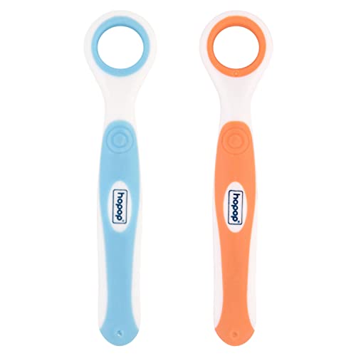 Image of Hopop Tongue Cleaner for Baby | Rounded Edges Baby Oral Cleaner Toothbrush | 100% Safe Kids Tongue Cleaner | Suitable from 3+ Months | Pack of 2 | Blue & Orange