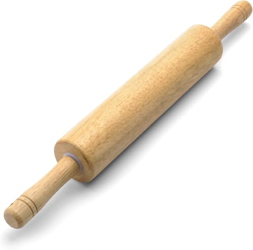 Hardwood Rolling Pin, 18-Inch Dough Roller with Handles for Baking Pizza, Pastry, Cookies