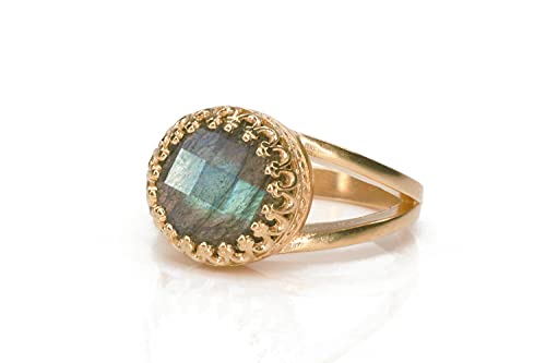 Bague en labradorite et or rose 14k : bijou artisanal d'exception fait main pour femme