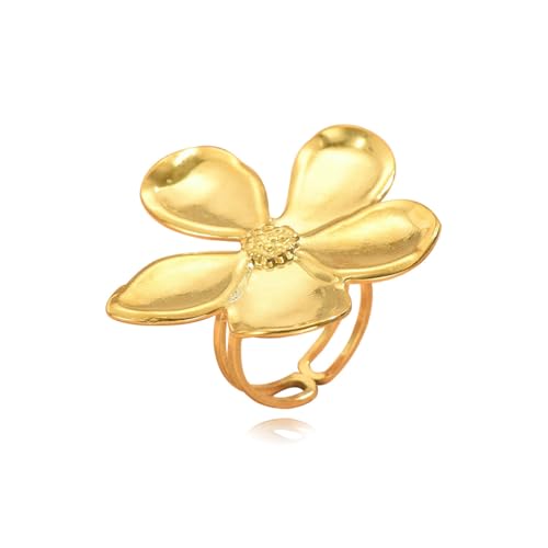 CJIAYUJEW Flower Ring for Women Gold Flower Ring Open Statement Flower Rings Sliver Flower Pearl Rings Fashion Exaggerated Jewelry (gold4)