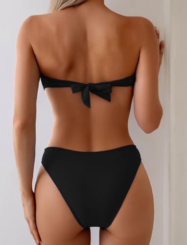 Tainehs Women's Strapless Bikini Sets Tube Top Bandeau Swimsuit Tie Back Mid Rise Two Piece Bathing Suits3