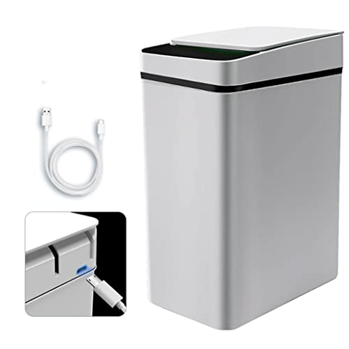 Cubo de basura con sensor automático ajustable azul y blanco para cocina o baño