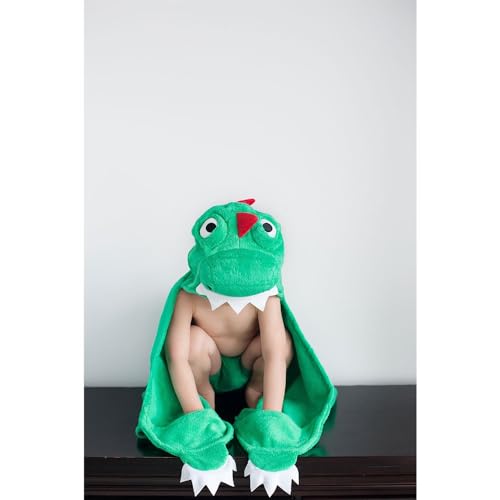 Image of ZOOCCHINI Hooded Bath Towel for Kids - 100% Cotton Terry, Plush & Absorbent for Bathtime or Pool, 50 inch x 22 inch (2-6 Years), Devin The Dinosaur