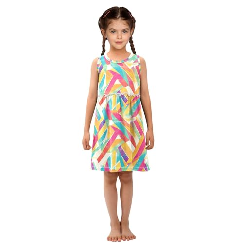 KLL Multicolored Summer Pattern Girls Playwear Dresses Swing Jumper Skirt Comfy Outfits Soft4