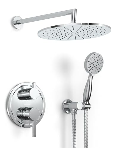 HammerHead Solid Metal Rain Shower System Set with Handheld and 10 Rainfall Head Shower Valve and Trim Kit 2-Handle Shower Faucet Set with 2 Way Diverter Body Chrome