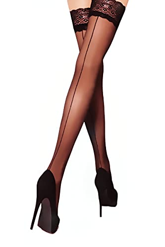 Image of Mila Marutti Black 2 Seamed Thigh High Stockings | Back Seam Vintage Nylons Lace Top | Made in EU - Black 2, Medium