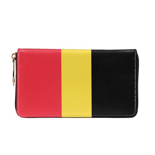 Leather Women Wallets, Long Credit Card Holder, Flag of Belgium Print Billfold Clutch & Travel Purse Large Capacity2